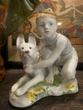 1950s Russian Porcelain Figurine – Young Soviet Border Guard with Dog – Lomonosov Factory – 13cm