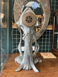 Decorative Art Nouveau antique mantel clock, silvered spelter case
