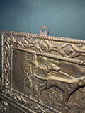 1920s Brass Repoussé Coat and Hat Rack with Bevelled Mirror