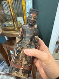 Antique Chinese carved wood official figure held in hand to show scale