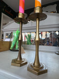 Vintage Brass Candlestick – Hexagonal Base & Round Bobeche – 21cm High