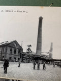 Antique postcard of Bruay Fosse No. 4 coal mine with chimney and workers