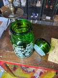 Vintage Belgian Green Glass Apothecary Jar with Herb Design, 1960s–70s