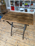 Antique Folding Table, Late Victorian / Edwardian, Turned Notched Legs, X-Frame, Original Wooden Catch