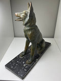 Vintage 1930s Art Deco Spelter German Shepherd Statue – Marble Base