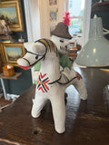 Vintage Russian Kargopol Clay Toy Figurine – Hand-Painted Folk Art Man with Horse
