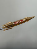 Vintage USSR space race souvenir with Vostok rocket detail in red lettering