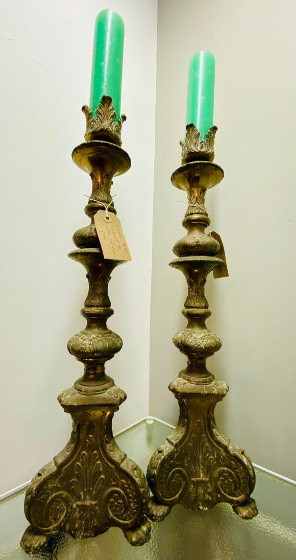 Vintage tall ornate brass candlesticks