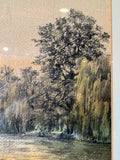 Close-up of trees and riverbank in Dawn at Windsor watercolour