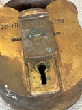 Close-up of padlock keyhole and locking mechanism