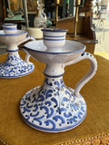 Pair of Vintage Italian Ceramic Chamberstick Candle Holders – Hand Painted
