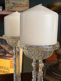 Close-up of pressed glass bowl candle holder detail