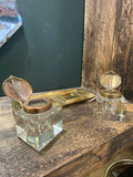 Art Nouveau brass and glass double inkwell