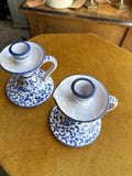 Pair of Vintage Italian Ceramic Chamberstick Candle Holders – Hand Painted