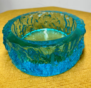 1970s Whitefriars Kingfisher Turquoise Bowl – Textured Bark Effect Glass