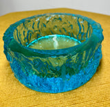 1970s Whitefriars Kingfisher Turquoise Bowl – Textured Bark Effect Glass