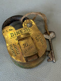 Vintage Dinesh brass padlock with steel key attached by cord