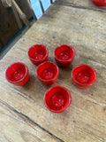 Vintage 1970s West German Pottery Breakfast Set – Butter Dish, Jam Pot, Salt & Pepper Shakers, 6 Egg Cups – Retro Red Glaze