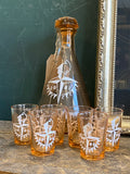 Festival of Britain 1951 Souvenir Rose Glass Decanter & Shot Glasses