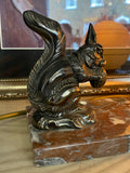 1930s Art Deco Squirrel Lamp – Cast Metal on Marble Base with Opalescent Glass Shade