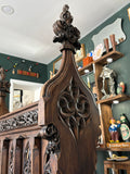 Antique Gothic Revival Carved Oak Lectern, 19th Century Ecclesiastical Church Furniture with Tracery Panels and Carved Finials