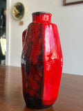 Mid-Century Jopeko Keramik Fat Lava Vase – Red & Black, 20.5cm