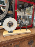 Art Deco Marble Mantel Clock with Stag Garniture – 1930s