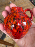 Pair of Small West German Pottery Vases – Mid-Century Red, Orange & Black Glaze (7.5cm)