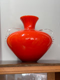 Mid-Century Italian Opaline Glass Vase with Clear Applied Handles