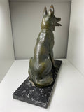 Vintage 1930s Art Deco Spelter German Shepherd Statue – Marble Base