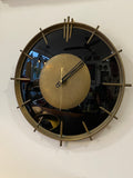 Stylish 1960s French Wall Clock – Brass & Black Glass with Quartz Movement