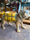 Vintage Ceramic Tiger Planter, Mid 20th Century, Hand-Painted, Mustard Yellow & Grey, No Chips or Cracks
