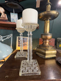 Pair of Late Victorian Pressed Glass Candlesticks with Square Bases