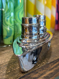 Vintage Chrome “Falmouth” Ship Cruet Set with Blue Glass Liners, 1930s–40s