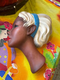 1950 Cortendorf ceramic wall mask, woman with blond hair and blue hairband