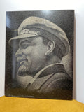 Marble tile with etched Lenin portrait