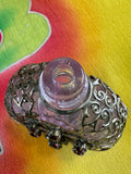 Vintage 1970s Czech Glass Perfume Bottle — Amethyst Filigree, Crown Stopper, Rhinestones, Dauber