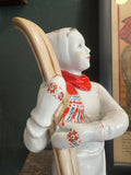 1950s Lomonosov Porcelain Figurine – Girl Skier by Elizabeth N. Lupanova – 21cm High