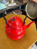 Vintage Mid-Century Red Enamel Kettle – Retro Kitchenware, Collectible Teapot