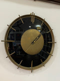 Stylish 1960s French Wall Clock – Brass & Black Glass with Quartz Movement