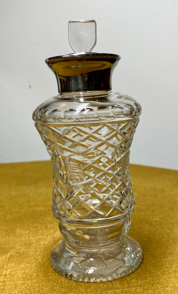 Edwardian pressed glass scent bottle with sterling silver neck