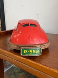 Rear view of Gescha R-558 Western Germany tinplate Porsche 356 toy car showing licence plate detail