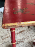 Chinoiserie Style Red & Gold Painted Side Table, Early 20th Century — Dragonfly & Botanical Decoration, Faux Bamboo Legs