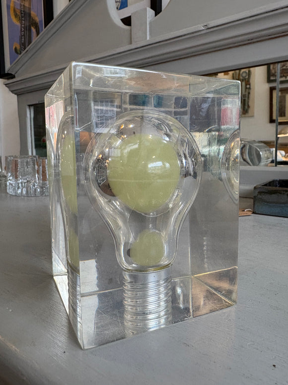 Vintage Pierre Giraudon acrylic paperweight with light bulb design