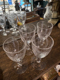 Set of 4 Georgian Cordial Glasses, Antique Engraved Fern Crystal Glasses, Knopped Stem Drinking Glasses