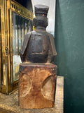 Back of antique Chinese wood figure showing consecration panel and seat hollows