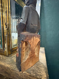 	Rear three-quarter view of antique Chinese carved wood ancestor figure