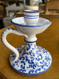 Pair of Vintage Italian Ceramic Chamberstick Candle Holders – Hand Painted