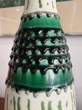 1970s Austrian Lava Glaze Ceramic Vase – Green and White Textured Mid-Century Modern – 30cm