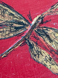 Chinoiserie Style Red & Gold Painted Side Table, Early 20th Century — Dragonfly & Botanical Decoration, Faux Bamboo Legs